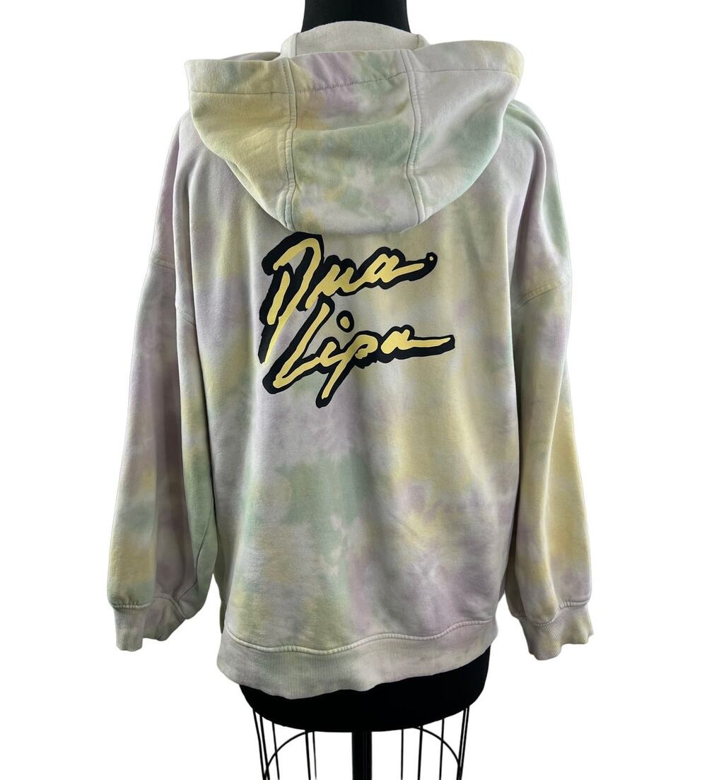 H&M Yellow White DUA LIPA Hoodie Tie Dye Pocket Fleece Long Sleeve Pullover XS